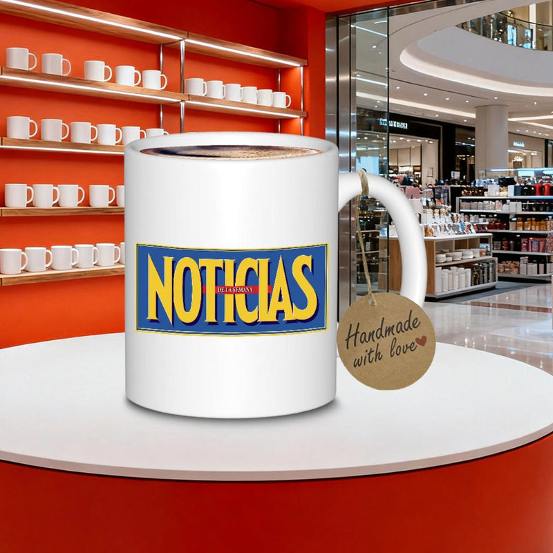 Tailorly White Ceramic 11 oz Mug - Vibrant Yellow Block Letters Within A Classic Deep Blue Rectangular Frame Sign