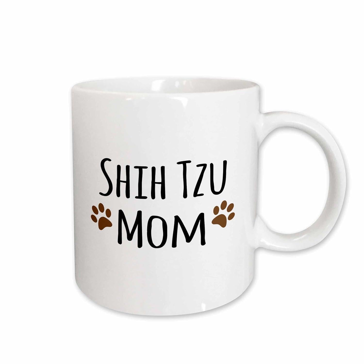 Tailorly White Ceramic 11 oz Mug - Shih Tzu Mom Simple Brown Paw Prints Flanking Bold Hand Drawn Text On Ceramic Mug