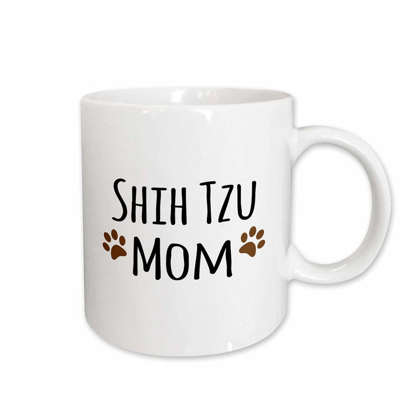 Tailorly White Ceramic 11 oz Mug - Shih Tzu Mom Simple Brown Paw Prints Flanking Bold Hand Drawn Text On Ceramic Mug