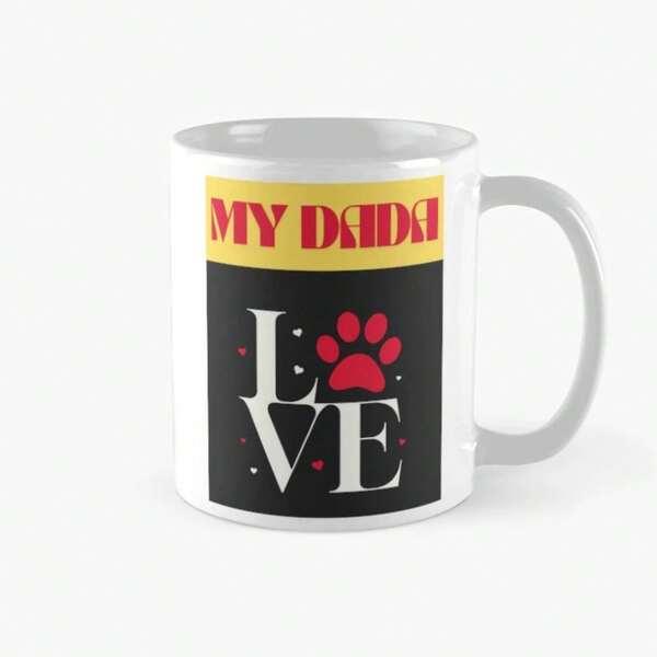 Tailorly White Ceramic 11 oz Mug - My Dada Love Vibrant Artistic Text Featuring A Minimalist Red Pet Paw