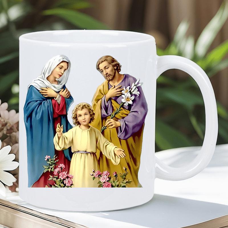 Tailorly White Ceramic 11 oz Mug - Sacred Holy Family Featuring Mary Joseph And Young Jesus