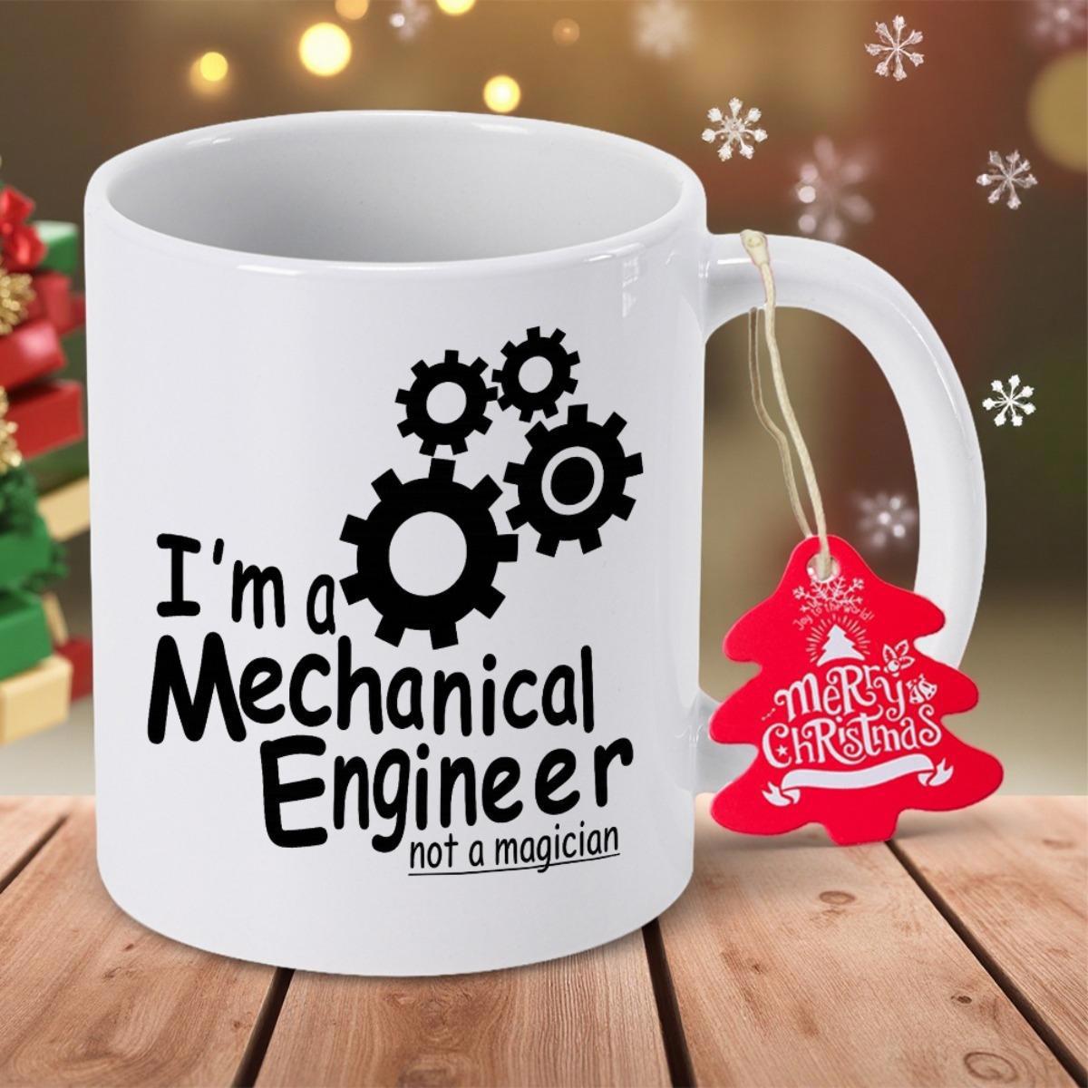 Tailorly White Ceramic 11 oz Mug - I'm A Mechanical Engineer Not A Magician Industrial Black Interlocking Machine Components Representing Technical Work Gears