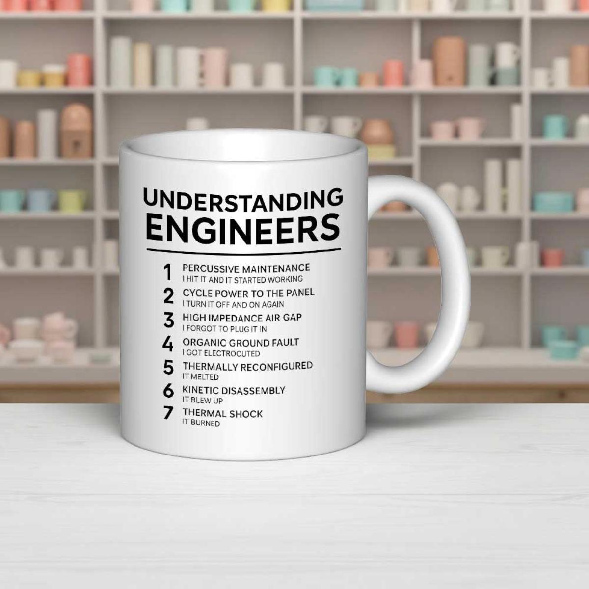 Tailorly White Ceramic 11 oz Mug - Understanding Engineers Minimalist Bold Typography Featuring Humorous Numbered Technical Definitions And Jokes Mug