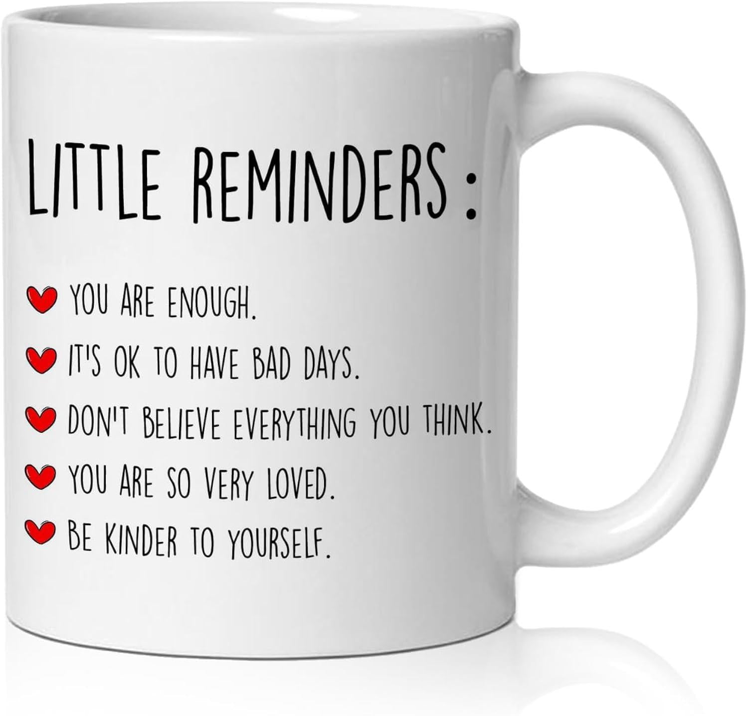 Tailorly White Ceramic 11 oz Mug - Little Reminders Small Red Hearts Arranged In A Vertical List Format On Ceramic Mug