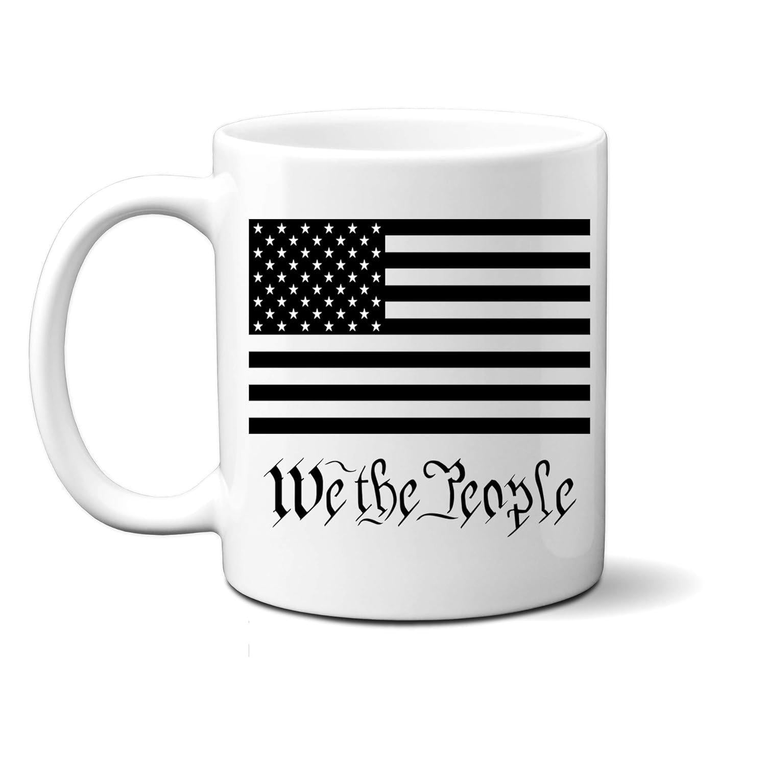 Tailorly White Ceramic 11 oz Mug - We The People Monochrome American Style Featuring Iconic Stars And Bold Horizontal Stripes Patriotic Flag
