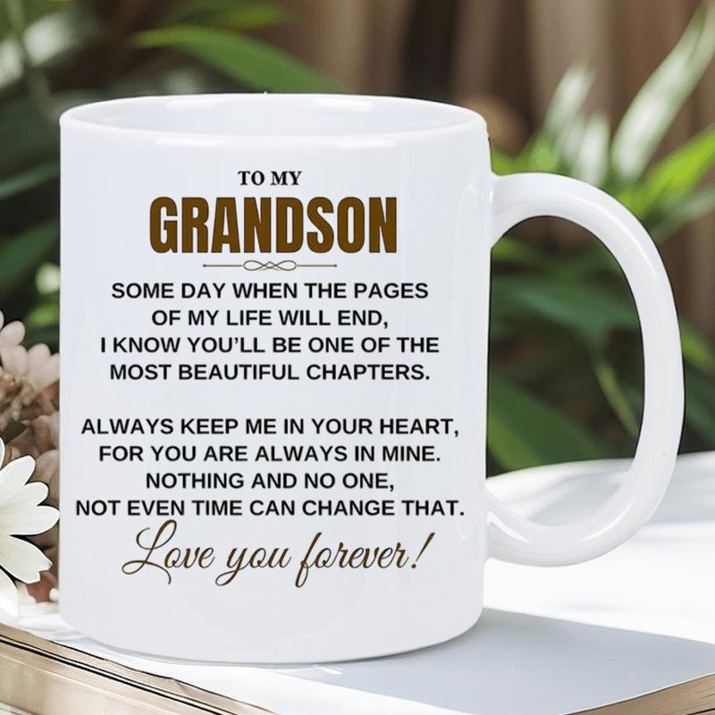 Tailorly White Ceramic 11 oz Mug - To My Grandson Love You Forever Heartfelt Sentimental Message Printed On A
