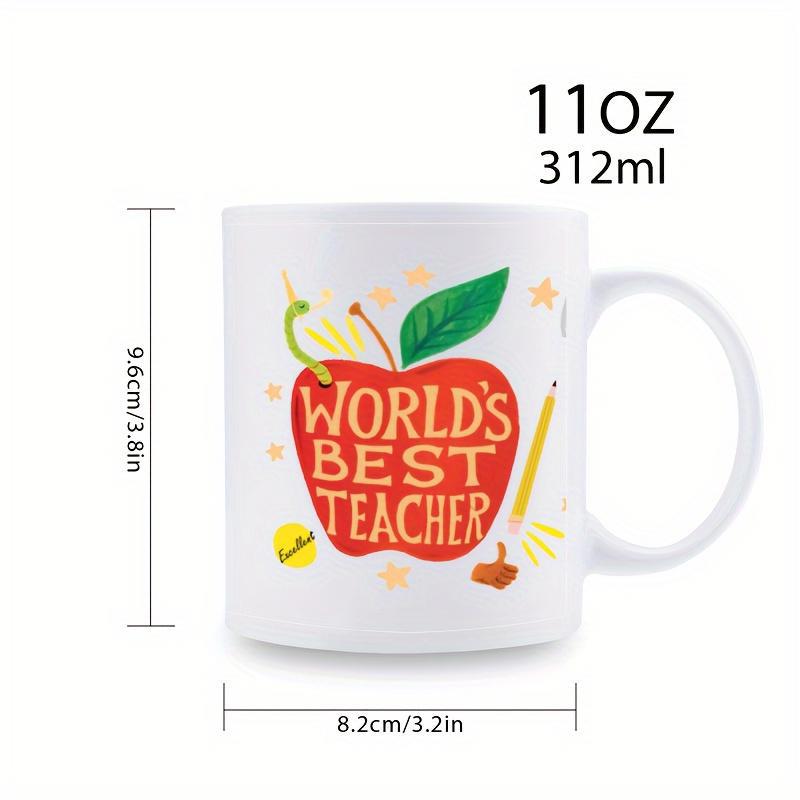 Tailorly White Ceramic 11 oz Mug - World's Best Teacher Vibrant Red Artistic Illustration Accompanied By Pencil And Green Leaf Apple
