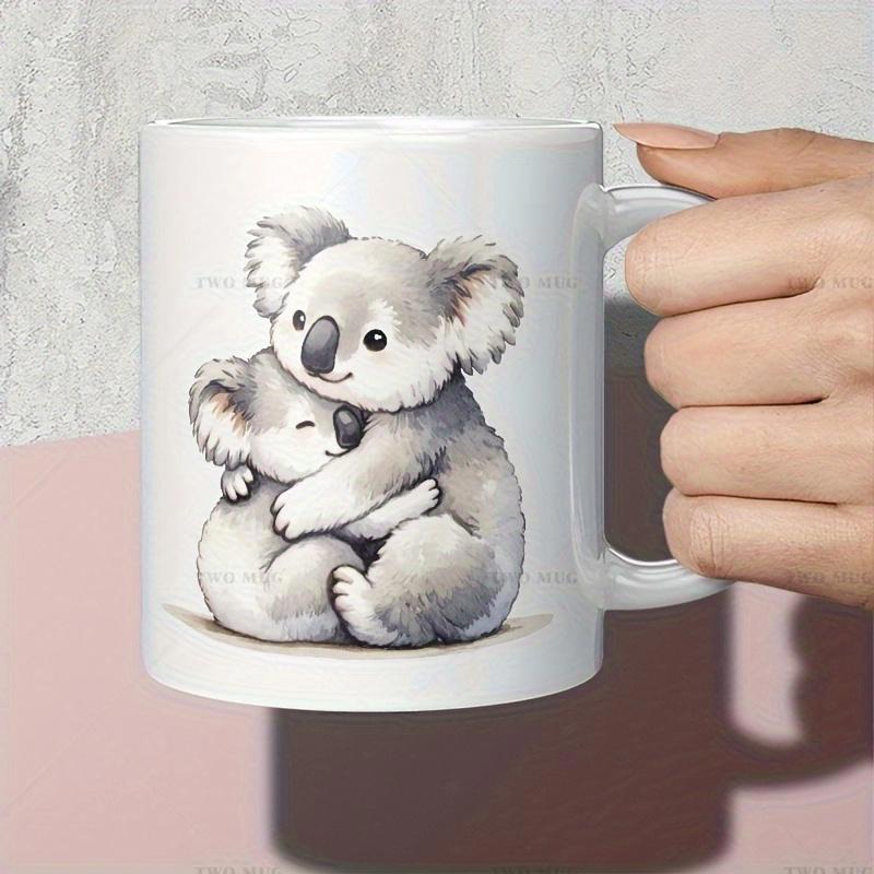 Tailorly White Ceramic 11 oz Mug - Soft Watercolor Style Adorable Mother And Baby Animals Hugging Together Koalas