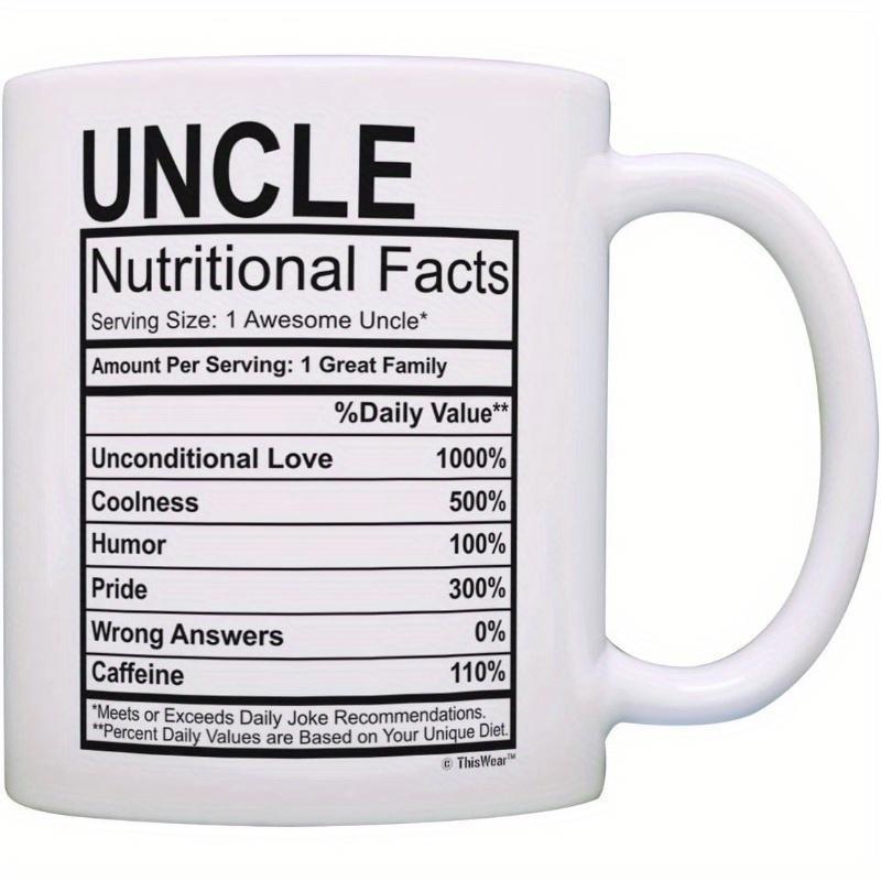 Tailorly White Ceramic 11 oz Mug - Uncle Nutritional Facts Black And White Minimalist Nutrition Facts Information Label