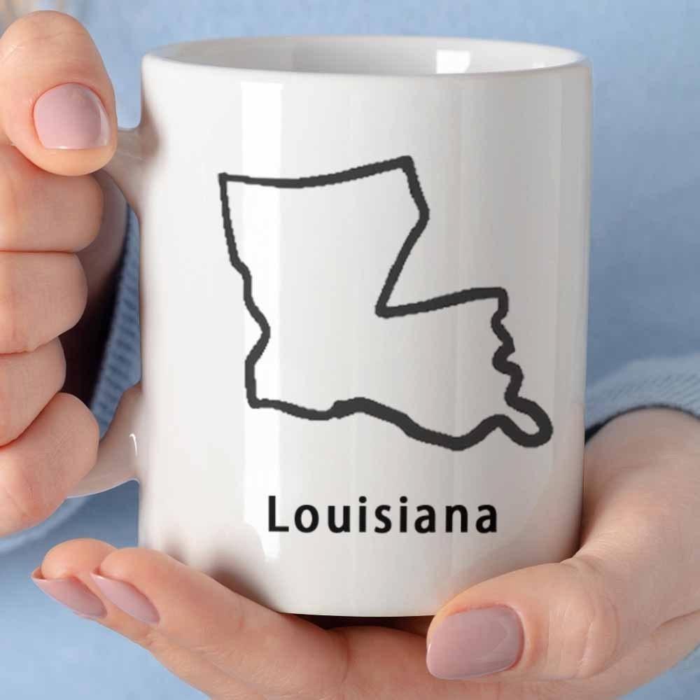 Tailorly White Ceramic 11 oz Mug - Louisiana Minimalist Black Outline Map Design Representing Southern American State