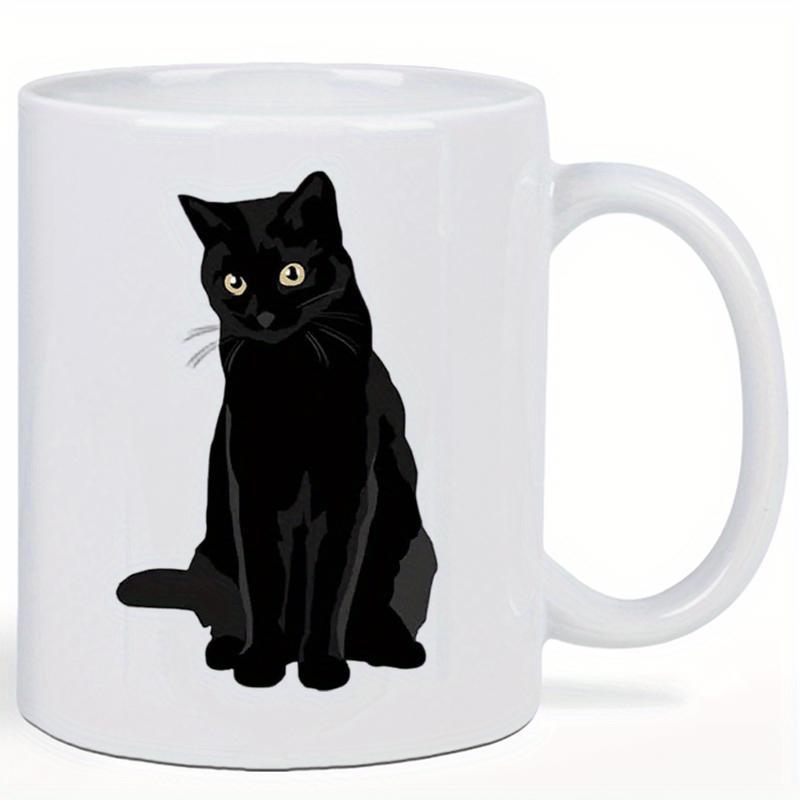 Tailorly White Ceramic 11 oz Mug - Mysterious Sitting Feline With Glowing Eyes And Graceful Silhouette Cat