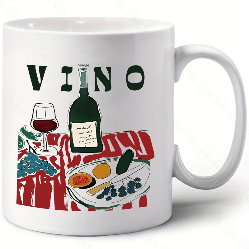 Tailorly White Ceramic 11 oz Mug - Vino Artistic Still Life With Red Wine And Fruit On Patterned Table Wine Bottle