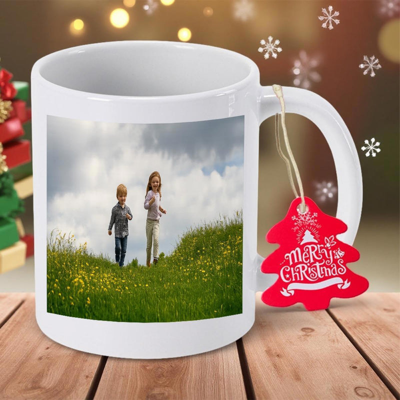 Tailorly White Ceramic 11 oz Mug - Two Small Children Joyfully Walking Through A Green Grassy Field Mug