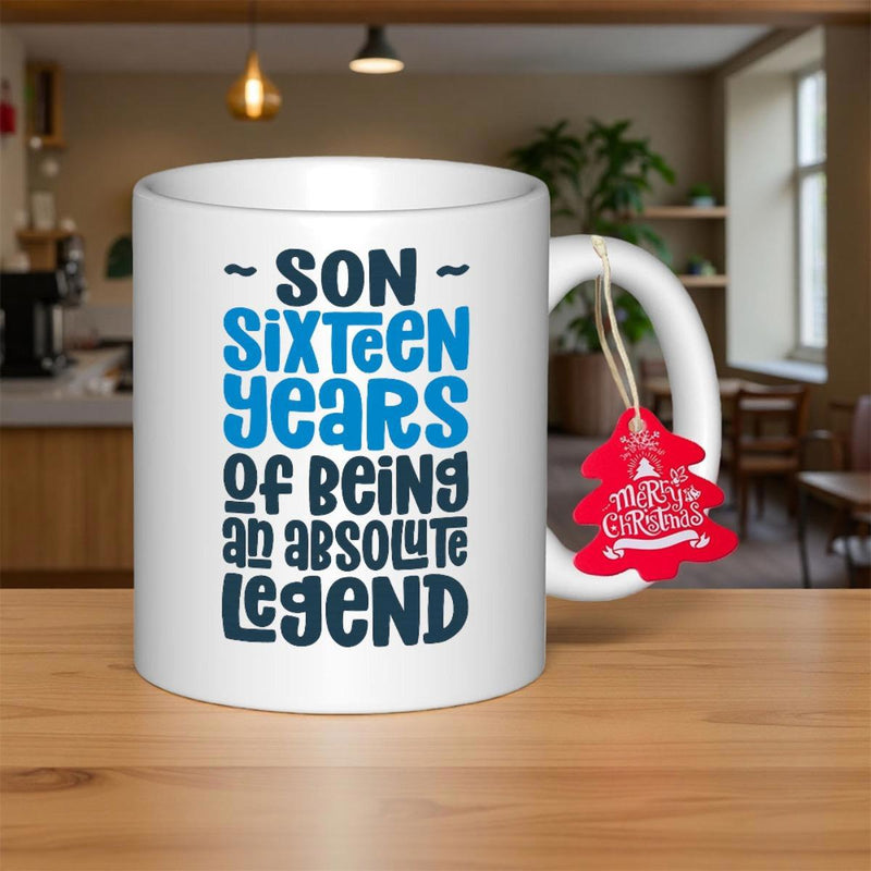 Tailorly White Ceramic 11 oz Mug - Son Sixteen Years Of Being An Absolute Legend Stylish Artistic Lettering Printed On A Simple Clean
