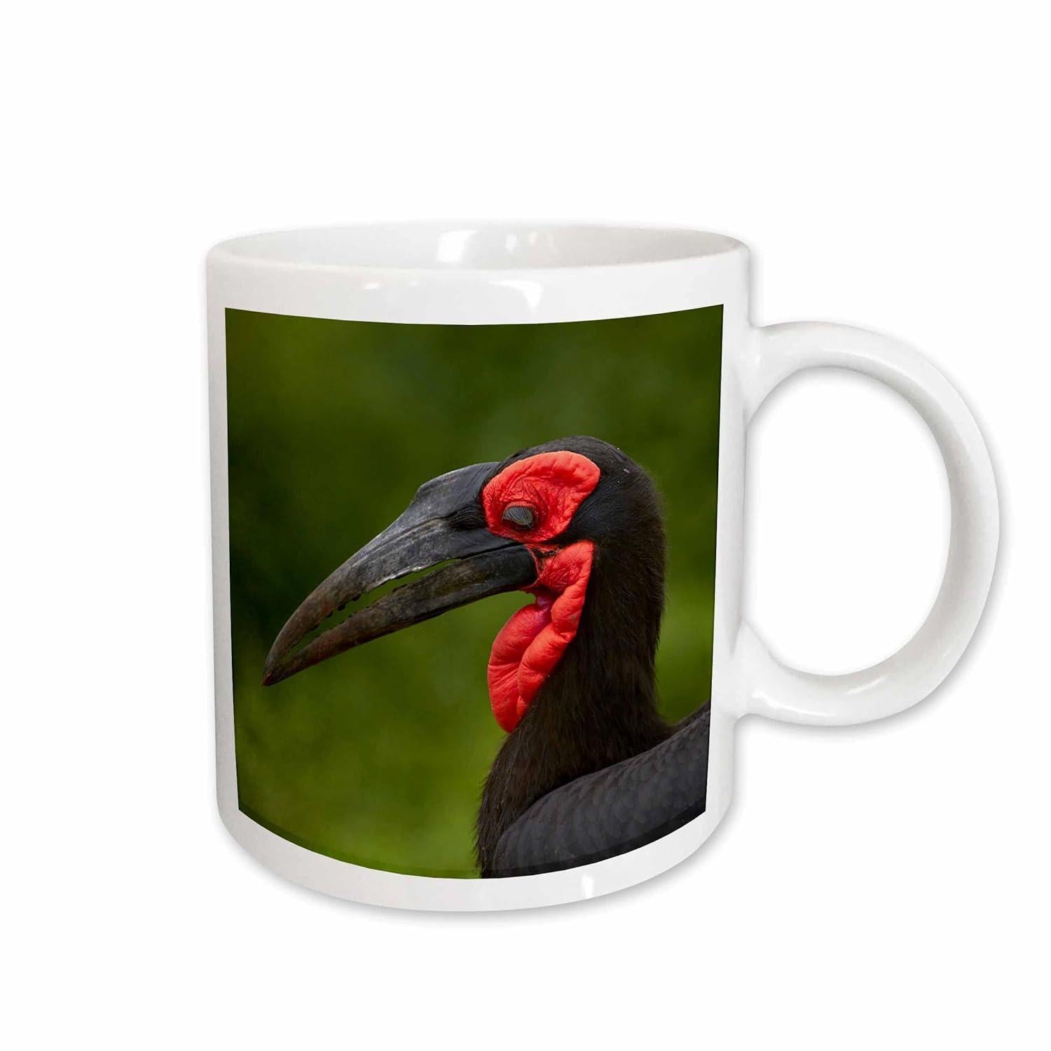Tailorly White Ceramic 11 oz Mug - Majestic African Hornbill With Red Throat Pouch In Lush Green Forest Hornbill