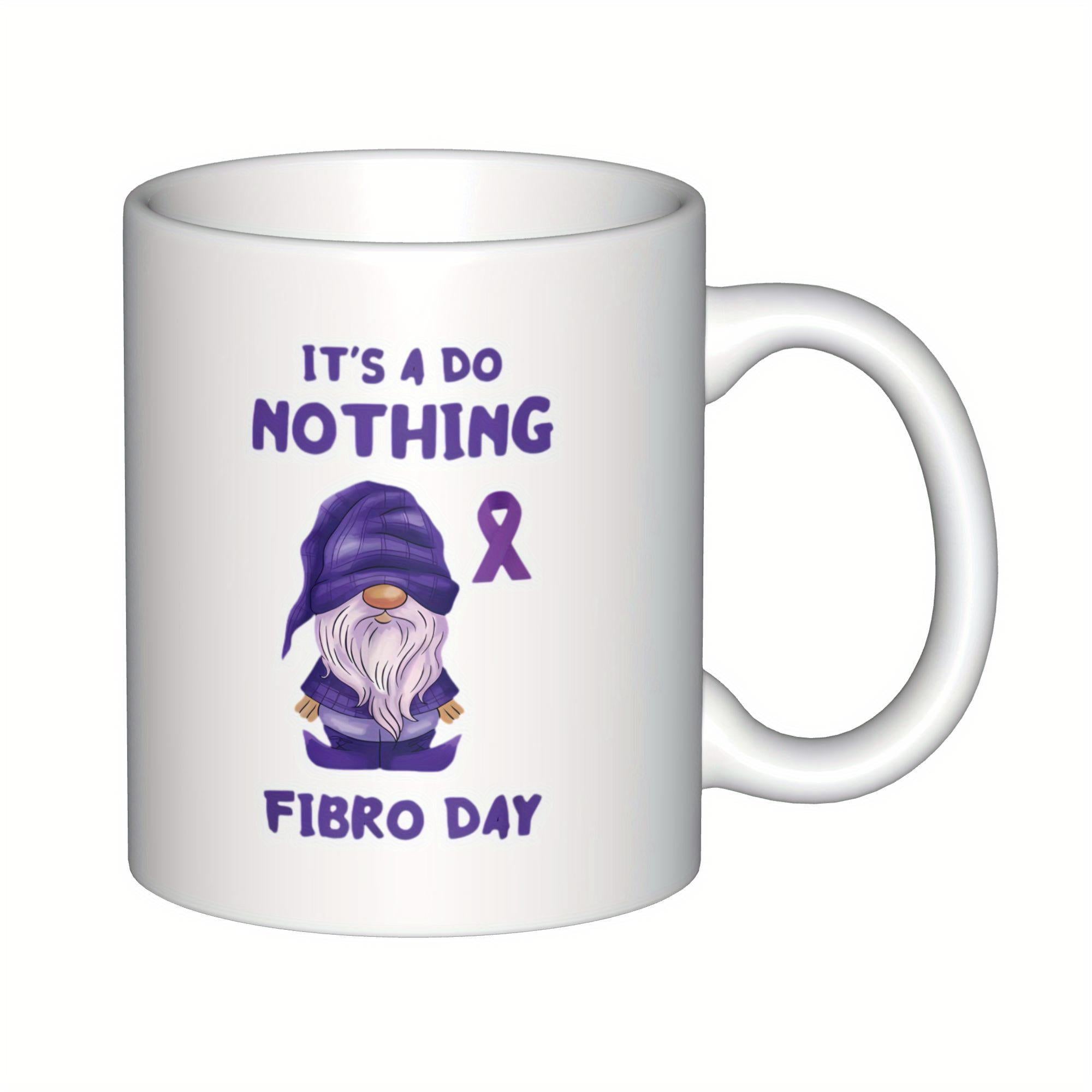 Tailorly White Ceramic 11 oz Mug - Its 4 Do Nothing Fibro Day Purple Awareness Ribbon Beside A Whimsical Bearded Garden Mythical Gnome