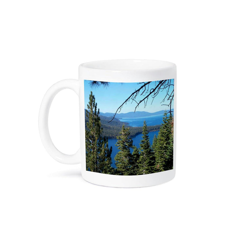 Tailorly White Ceramic 11 oz Mug - Pristine Blue Alpine Lake Surrounded By Dense Green Evergreen Forest Mountain Landscape