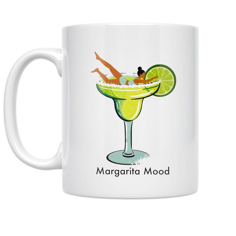 Tailorly White Ceramic 11 oz Mug - Margarita Mood Refreshing Woman Relaxing Inside A Large Lime Garnish Cocktail Glass