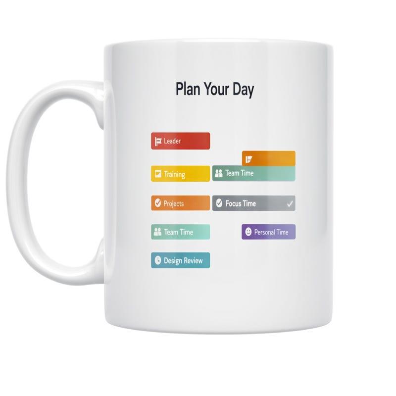 Tailorly White Ceramic 11 oz Mug - Plan Your Day Colorful Geometric Bars Representing An Efficient Daily Schedule Organizer