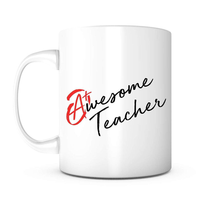 Tailorly White Ceramic 11 oz Mug - Awesome Teacher Minimalist Cursive Lettering With Red Circle Grade Mark On Clean