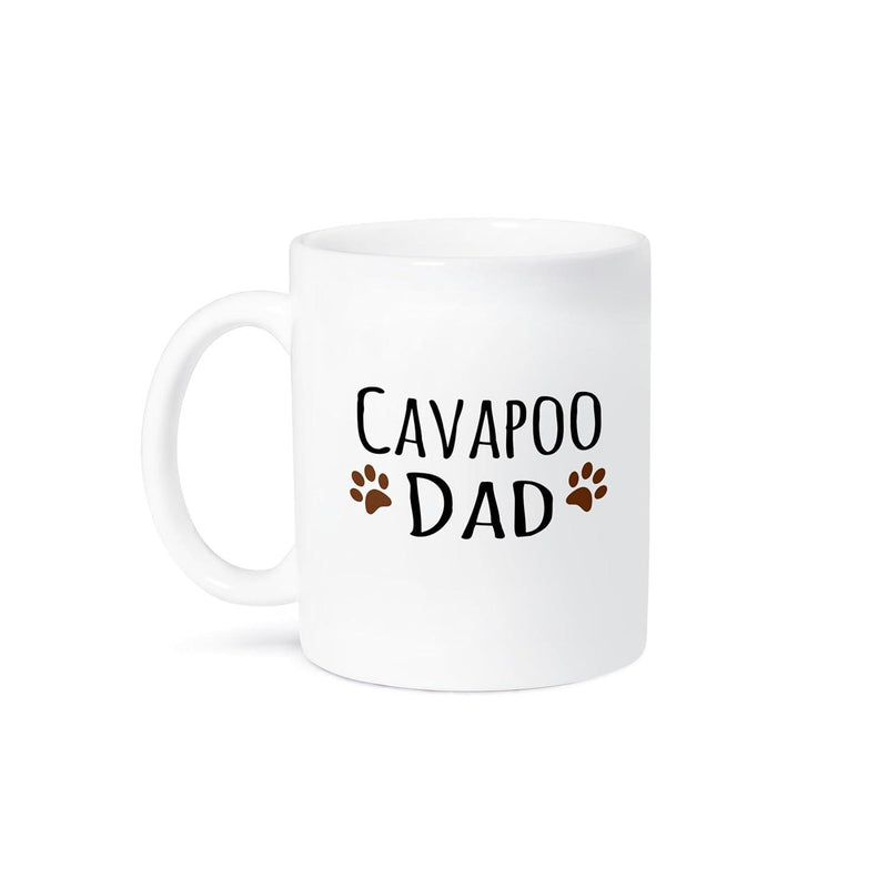 Tailorly White Ceramic 11 oz Mug - Cavapoo Dad Small Brown Dog Feet Tracks Arranged Symmetrically Beside Text Paw