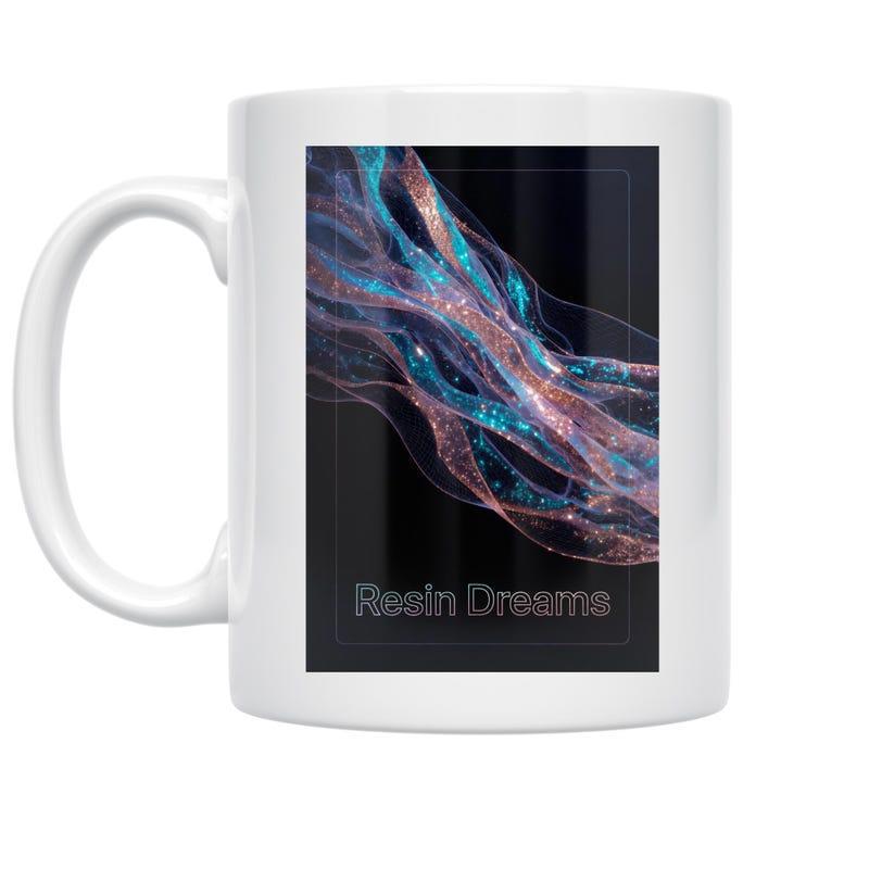 Tailorly White Ceramic 11 oz Mug - Resin Dreams Abstract Glowing Fiber Optic Strands In Blue And Pink Flow