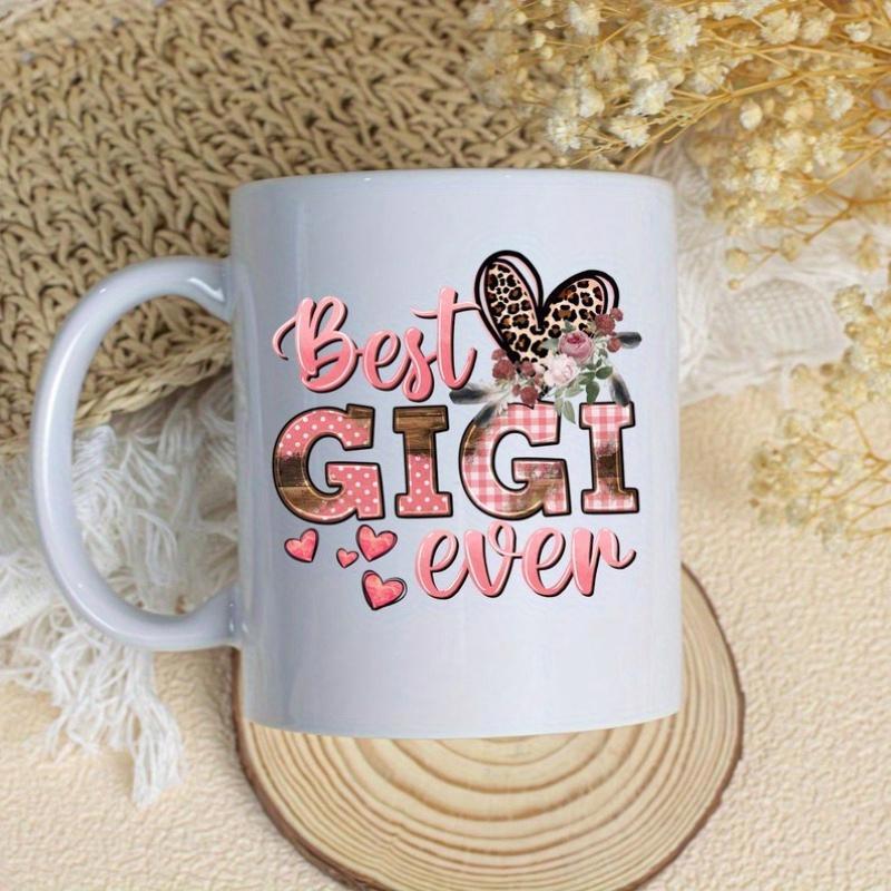 Tailorly White Ceramic 11 oz Mug - Best Gigi Ever Pink Plaid Leopard Patterns With Delicate Floral Accents Hearts Heart