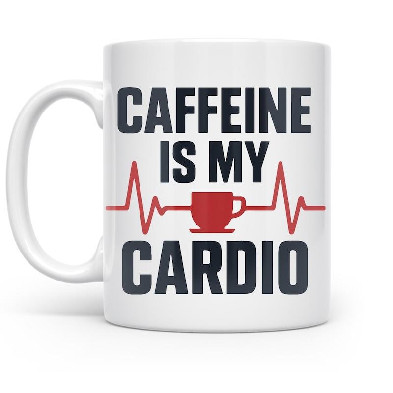Tailorly White Ceramic 11 oz Mug - Caffeine Is My Cardio Vibrant Red Heartbeat Rhythm Line Featuring A Minimalist Coffee Cup Silhouette Mug