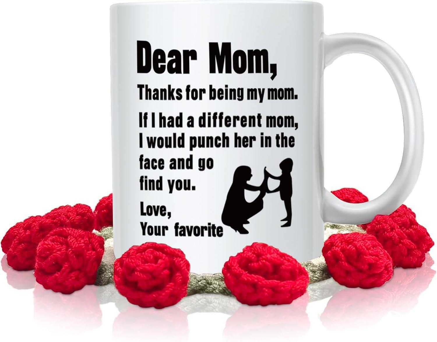 Tailorly White Ceramic 11 oz Mug - Dear Mom Thanks For Being My Mom Love Your Favorite Minimalist Silhouette Of Mother And Child On Ceramic Surface Mug