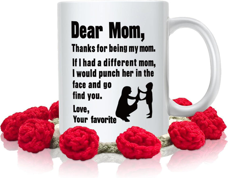 Tailorly White Ceramic 11 oz Mug - Dear Mom Thanks For Being My Mom Love Your Favorite Minimalist Silhouette Of Mother And Child On Ceramic Surface Mug