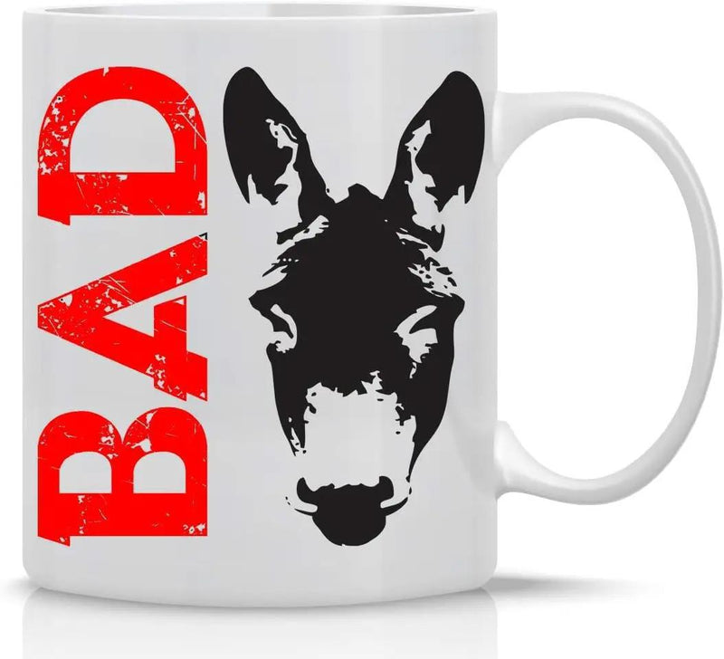 Tailorly White Ceramic 11 oz Mug - Bad Distressed Style Graphic Silhouette Of A Farm Animal Donkey