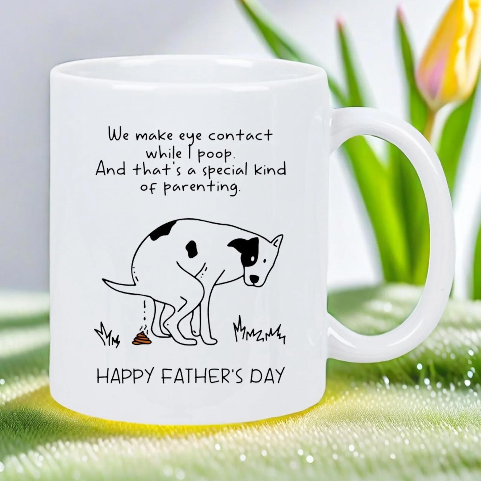 Tailorly White Ceramic 11 oz Mug - We Make Eye Contact While I Poop And That's A Special Kind Of Parenting Happy Father's Day Minimalist Line Art Drawing Of A
