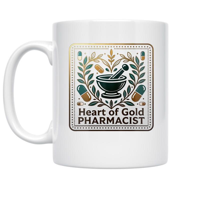 Tailorly White Ceramic 11 oz Mug - Heart Of Gold Pharmacist Ornate Golden Frame With Medical Herbs And Pills Mortar