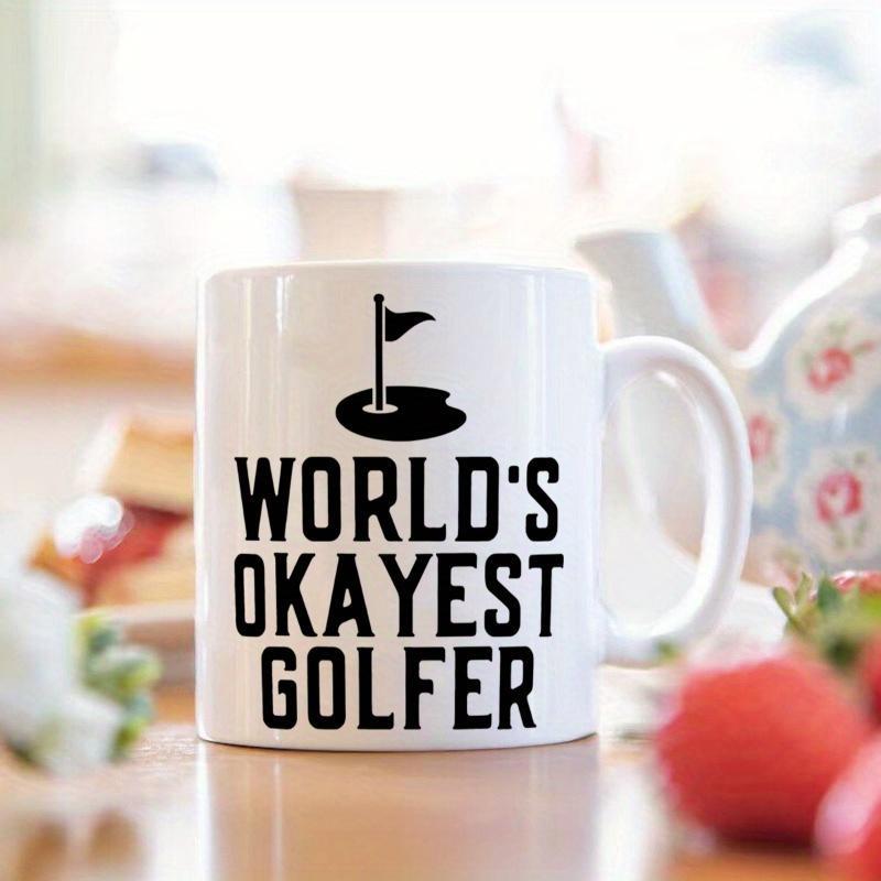 Tailorly White Ceramic 11 oz Mug - Worlds Okayest Golfer Minimalist Black Silhouette Of A Golf Pin On A Putting Green Golfer