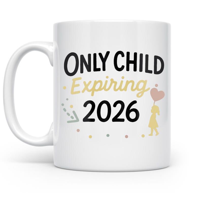 Tailorly White Ceramic 11 oz Mug - Only Child Expiring 2026 Minimalist Yellow Girl Silhouette Floating With Heart Balloon And Subtle Accents Mug
