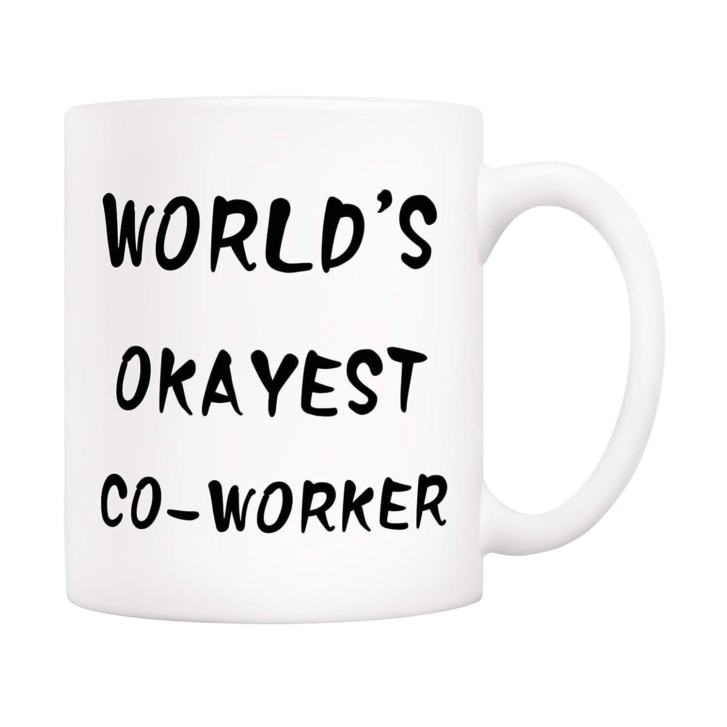 Tailorly White Ceramic 11 oz Mug - Worlds Okayest Co-worker Minimalist White Ceramic Kitchenware Featuring Simple Black Bold Handwritten Text Script Mug