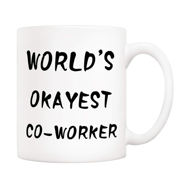 Tailorly White Ceramic 11 oz Mug - Worlds Okayest Co-worker Minimalist White Ceramic Kitchenware Featuring Simple Black Bold Handwritten Text Script Mug