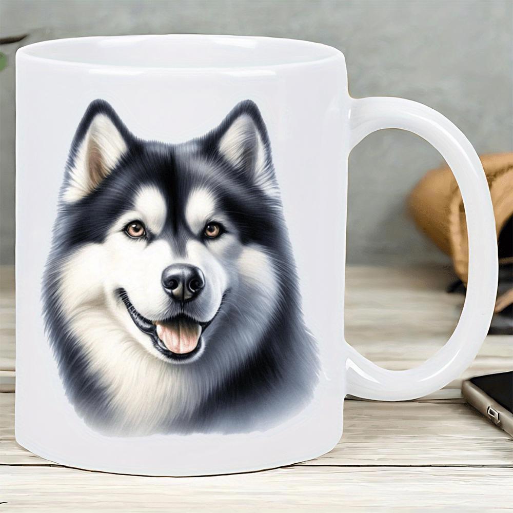 Tailorly White Ceramic 11 oz Mug - Majestic Siberian Husky With Realistic Fur Details And Alert Expressions Husky