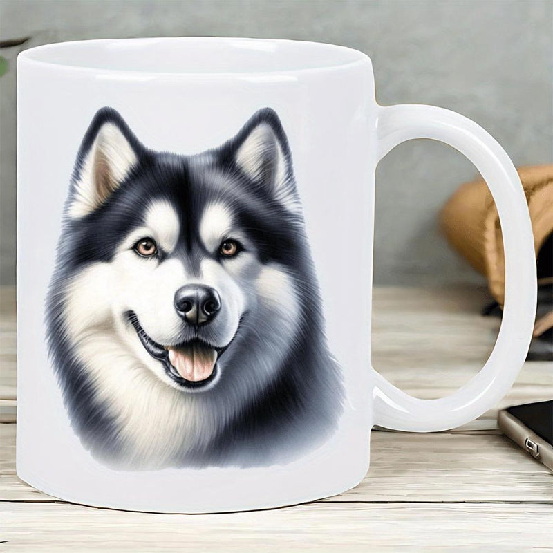 Tailorly White Ceramic 11 oz Mug - Majestic Siberian Husky With Realistic Fur Details And Alert Expressions Husky