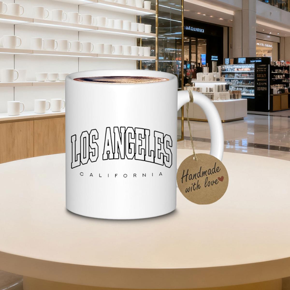 Tailorly White Ceramic 11 oz Mug - Los Angeles California Minimalist Typography Style Featuring Bold Arched Letters On Ceramic Mug