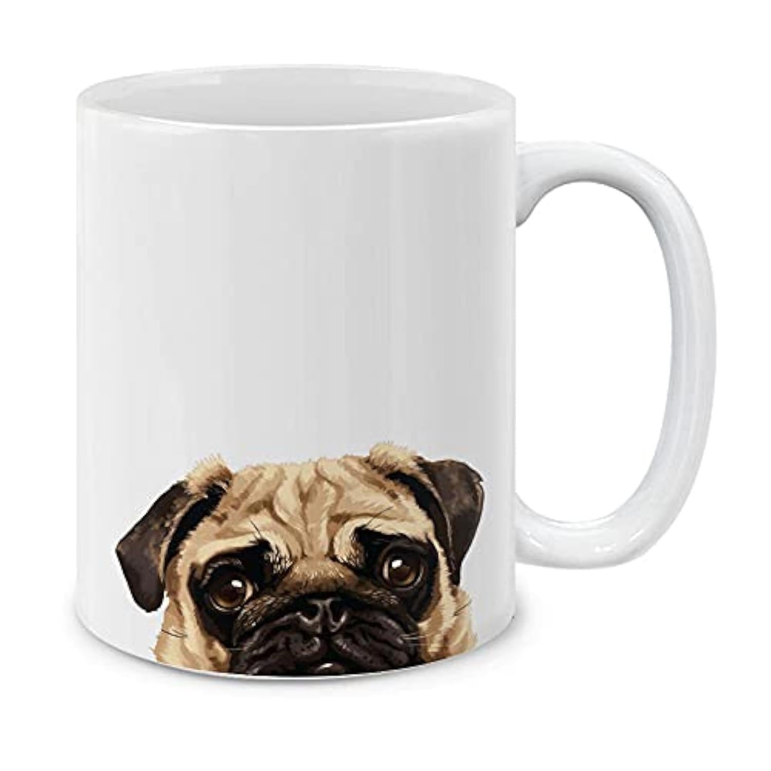 Tailorly White Ceramic 11 oz Mug - Adorable Realistic Peeking Face With Wrinkled Skin And Dark Eyes Pug