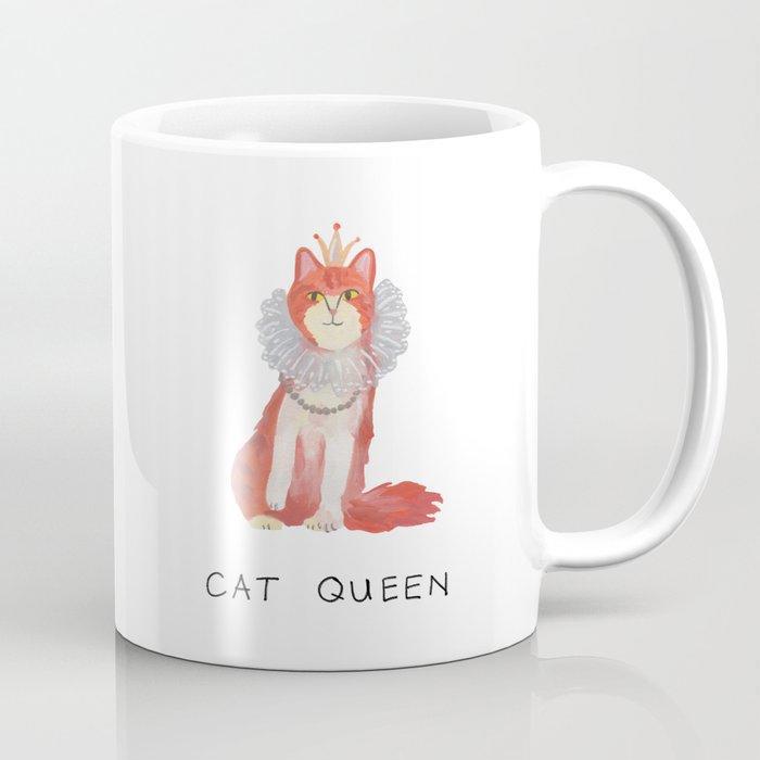 Tailorly White Ceramic 11 oz Mug - Cat Queen Watercolor Ginger Cat Sitting With Royal Golden Crown And White Ruff Cat