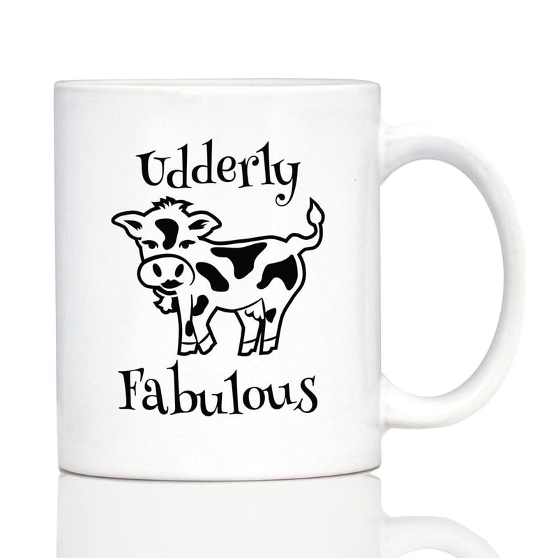 Tailorly White Ceramic 11 oz Mug - Udderly Fabulous Handcrafted Minimalist Black And White Cartoon Spotted Dairy Farm Animal Cow