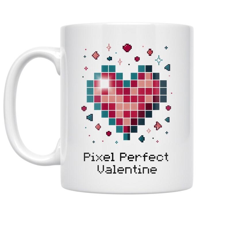 Tailorly White Ceramic 11 oz Mug - Pixel Perfect Valentine Colorful Mosaic Design With Pixelated Squares And Sparkling Elements Heart