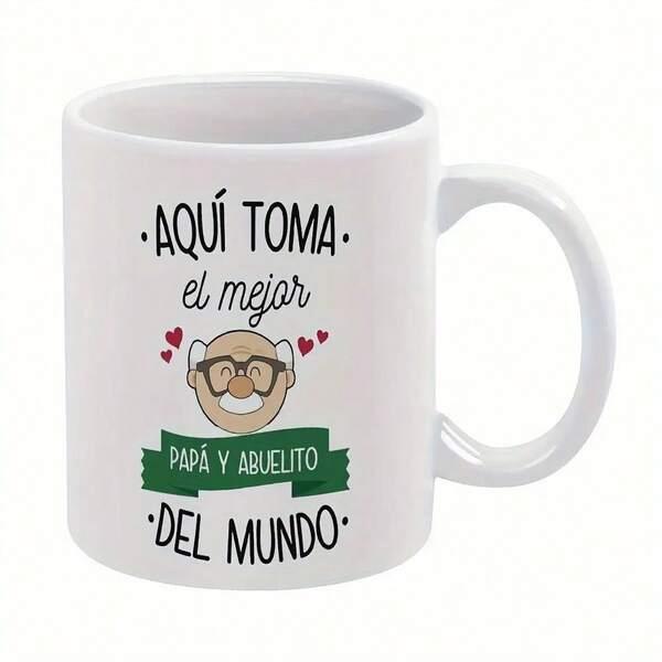 Tailorly White Ceramic 11 oz Mug - Cartoon Portrait Featuring A Smiling Old Man With Glasses And Hearts Grandfather