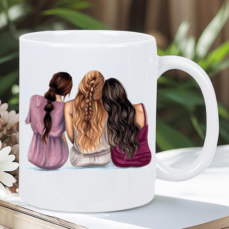 Tailorly White Ceramic 11 oz Mug - Three Best Friends Sitting Side By Side With Beautiful Braided Hair Girls