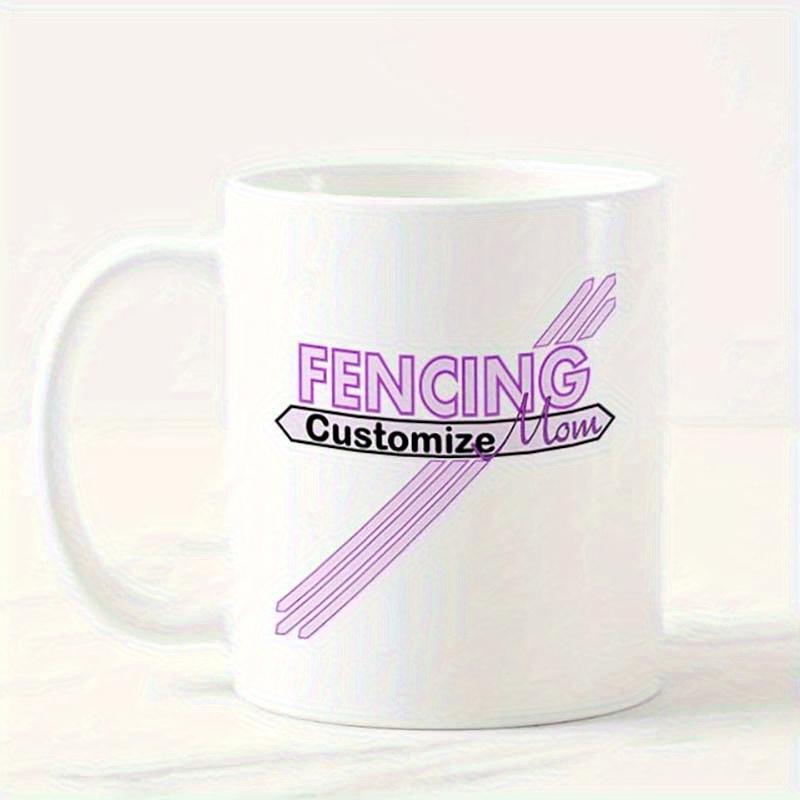 Tailorly White Ceramic 11 oz Mug - Fencing Mom Customize Minimalist Purple Lines Representing Foils Behind Bold Sans Serif Mug