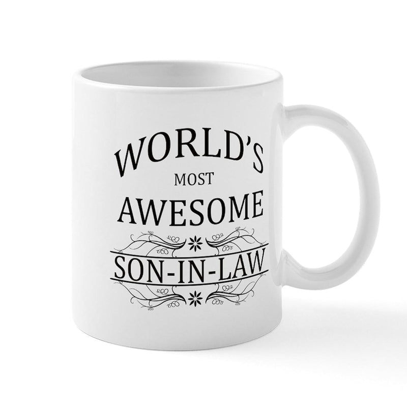 Tailorly White Ceramic 11 oz Mug - World's Most Awesome Son-In-Law Minimalist With Symmetrical Scrollwork Typography Mug