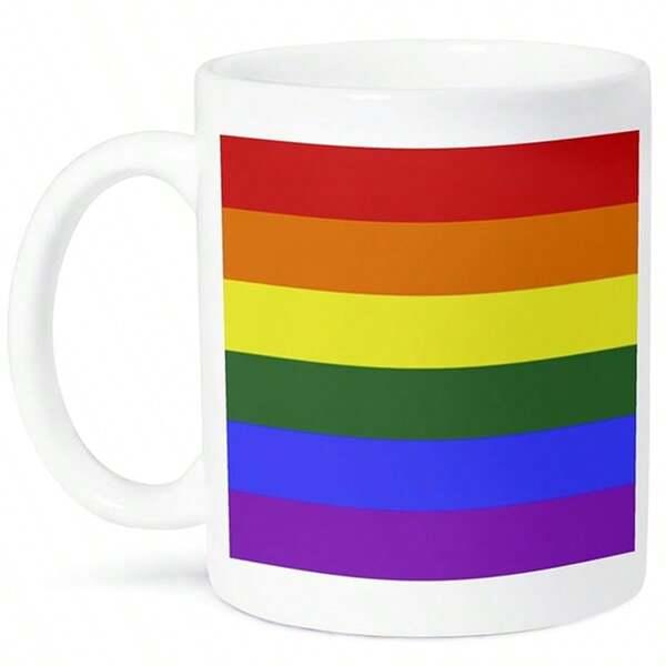 Tailorly White Ceramic 11 oz Mug - Vibrant Horizontal Stripes Representing Unity And Diversity Within A Classic Rainbow Flag