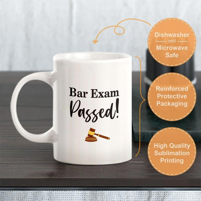 Tailorly White Ceramic 11 oz Mug - Bar Exam Passed Celebrating Professional Success With A Classic Wooden Legal Mallet Gavel